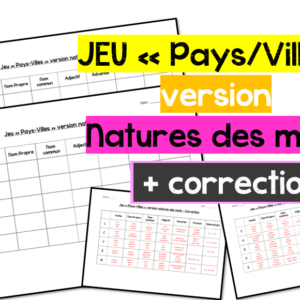 Jeu Natures de mots